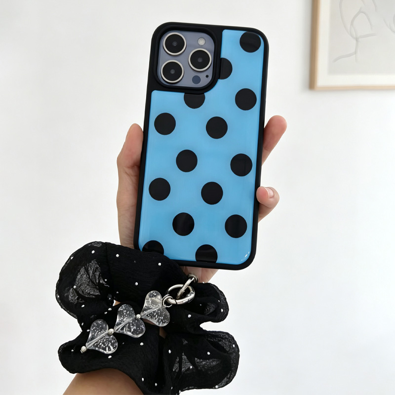 Clear Shockproof Bumper Case - 블루 블랙 폴카 도트 폰 케이스,