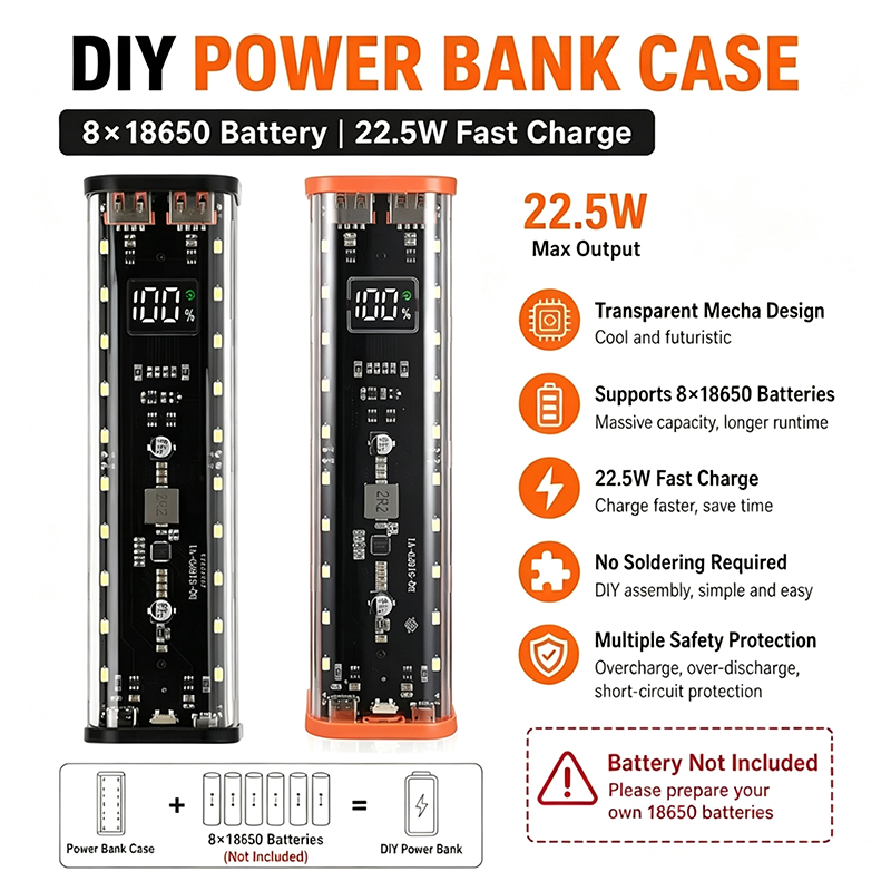 Power Banks - USB Type-C 포트 디자인, 8개의 18650