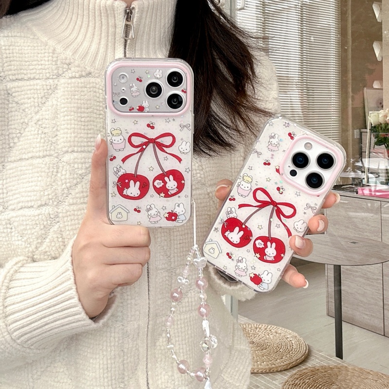 귀여운 만화 달콤한 체리 미피 스파클링 폰 케이스 아이 - Cute Cartoon Wrist Strap Silicone Case 리뷰 및 가격