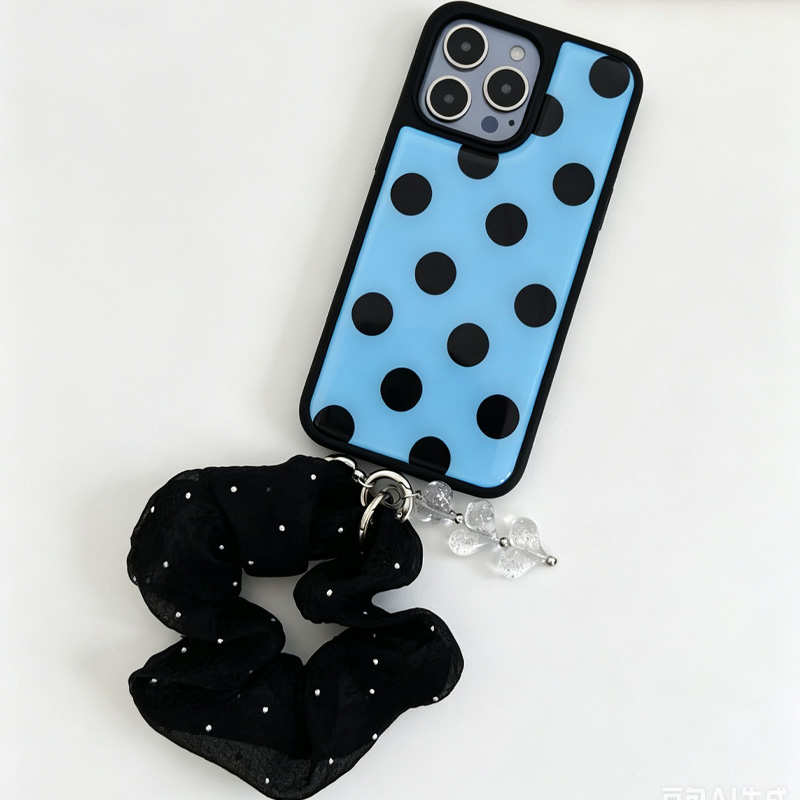 블루 블랙 폴카 도트 폰 케이스, 블랙 라인스톤 스크런 - Clear Shockproof Bumper Case 리뷰 및 가격